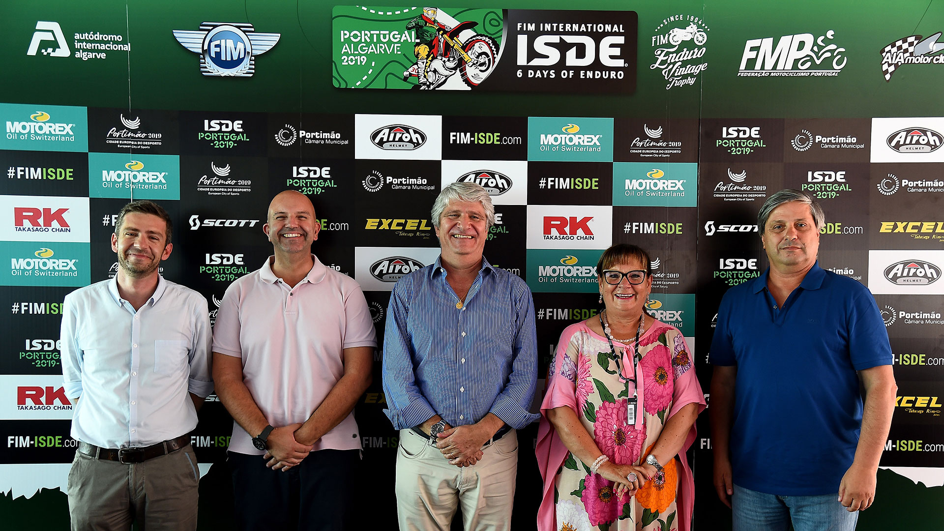 From Left : Tourism Board Promotion Director André Gomes; Autódromo Internacional do Algarve CEO & FIM ISDE 2019 Local Organiser Paulo Pinheiro; FIM President Jorge Viegas; Portimão Municipality Mayor Isilda Gomes; Federação de Motociclismo de Portugal President Manuel Marinheiro. © PSP/Lukasz SWIDEREK © Lukas Swiderek (PSP)